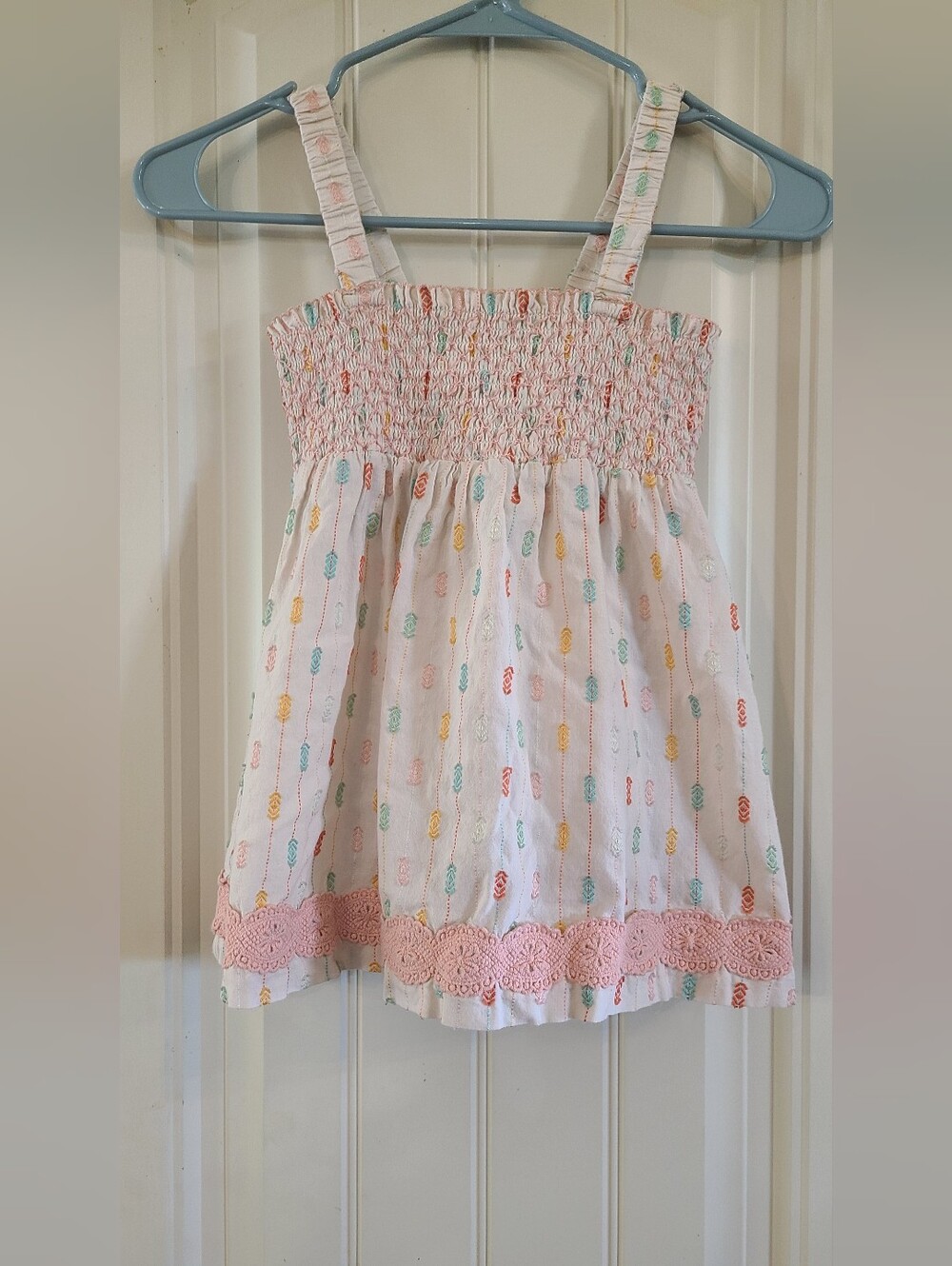 Matilda Jane White Tank with Pink Trim and Pastel Embroidery 8